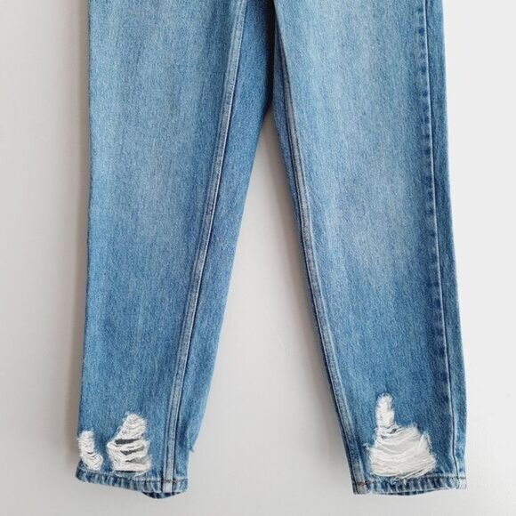 TOPSHOP | Mom Jean High Rise Distressed Blue Mid Wash Sz 25 Flawed - Picture 5 of 14
